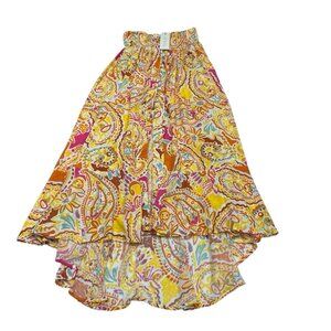 Rachel Zoe Skirt Women M Floral‎ Smocked Tiered Button Down Maxi Vacation Resort